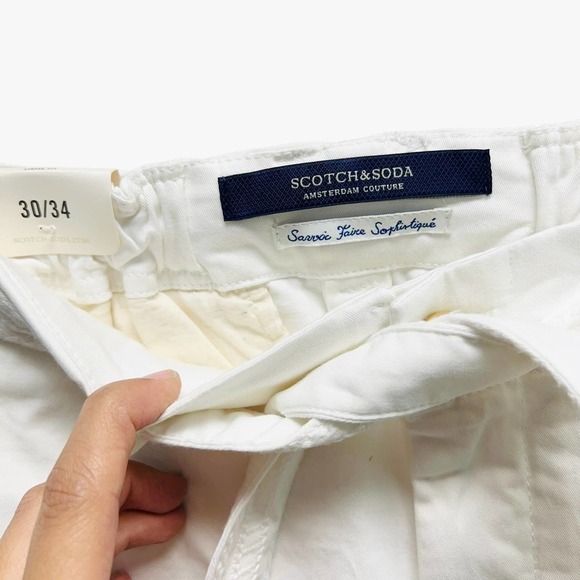 Scotch & Soda Dax Loose Fit Belted White Pants Mens NWT - Picture 7 of 9